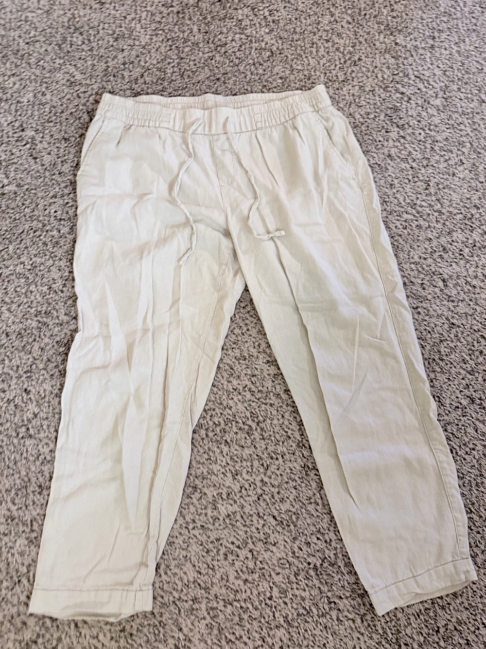 Neutral Cream Drawstring Linen-Blend Pants